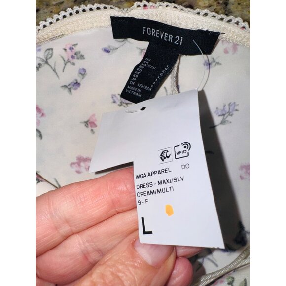 NWT Baby doll Y2K Lace Cream Floral Maxi Dress Tie Boho Chic Ruffle Forever 21 - Picture 10 of 13